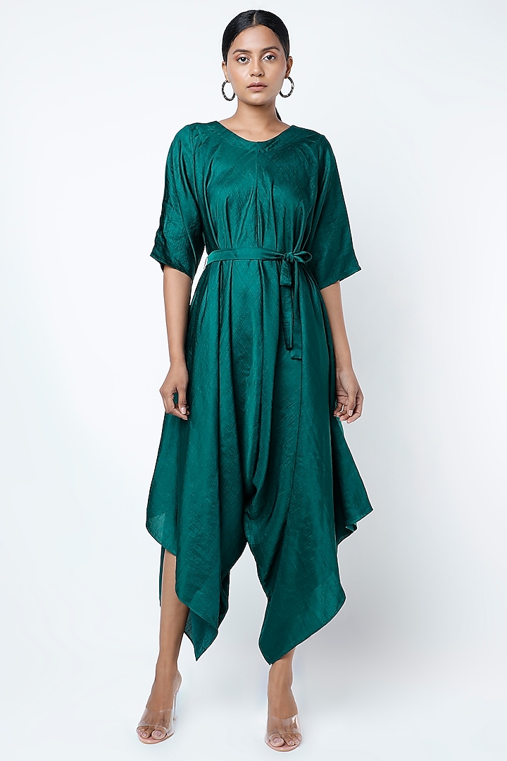 Jungle Green Jumpsuit With Belt by Harsh Harsh