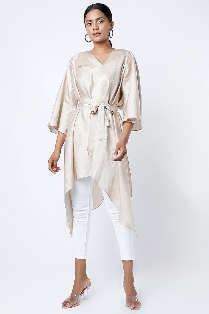 Ivory High-Low Tunic With Belt by Harsh Harsh at Pernia's Pop Up Shop