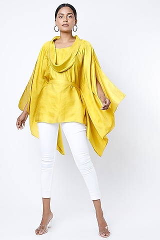 Yellow Kaftan Top With Belt by Harsh Harsh