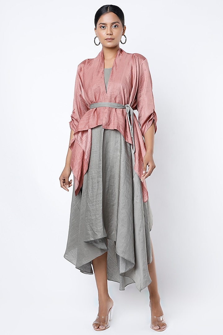 Light Grey High-Low Dress With Jacket by Harsh Harsh