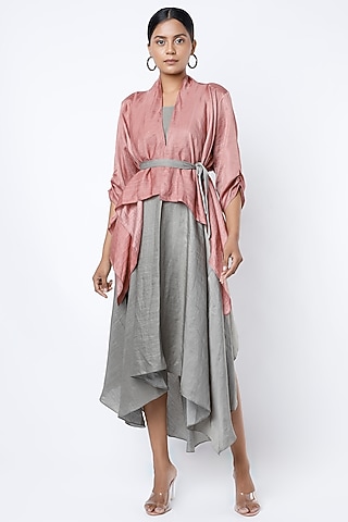 Light Grey High-Low Dress With Jacket by Harsh Harsh