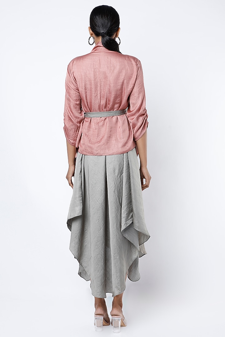 Light Grey High-Low Cocktail Dress With Jacket by Harsh Harsh at Pernia's Pop Up Shop