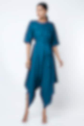 Teal Blue Jumpsuit With Belt by Harsh Harsh