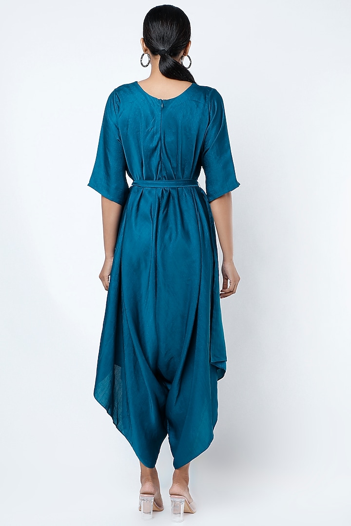 Teal Blue Jumpsuit With Belt by Harsh Harsh at Pernia's Pop Up Shop