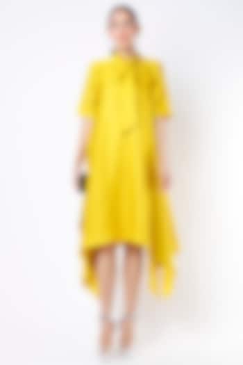 Acid Yellow Dupion Silk Dress by Harsh Harsh