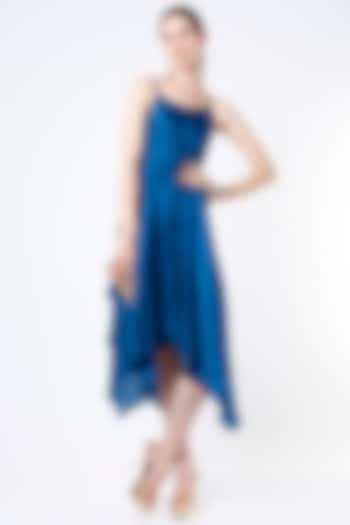 Teal Blue Dupion Silk High-Low Dress by Harsh Harsh