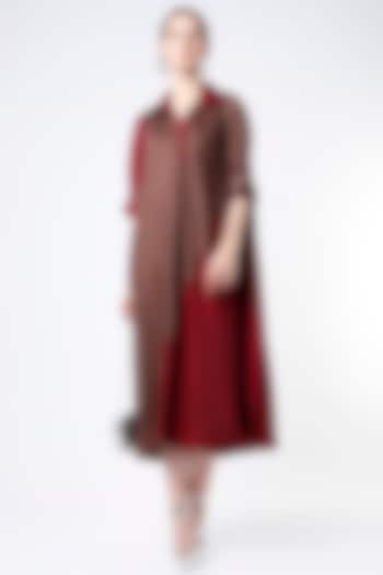 Cayenne Red & Coffee Brown Shirt Dress by Harsh Harsh