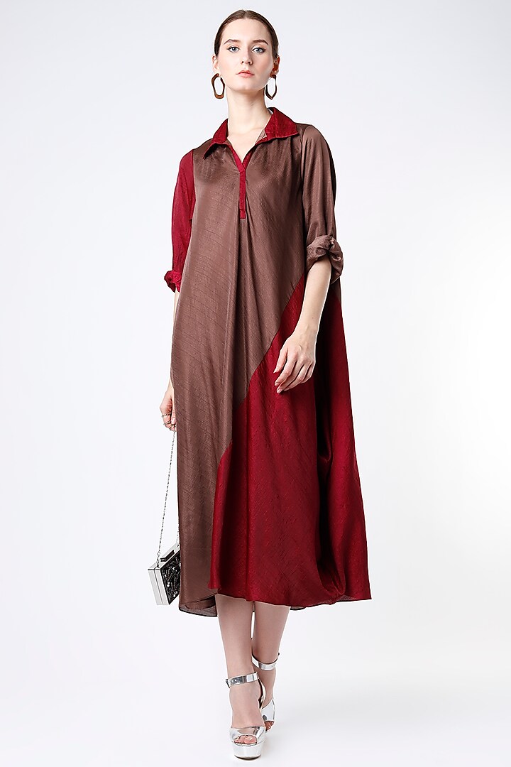 Cayenne Red & Coffee Brown Shirt Dress by Harsh Harsh