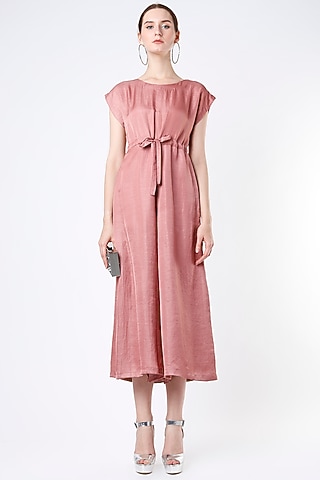 Dusty Pink Dupion Silk Jumpsuit by Harsh Harsh