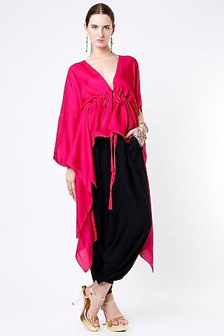 Candy Pink Dupion Silk High-Low Top by Harsh Harsh