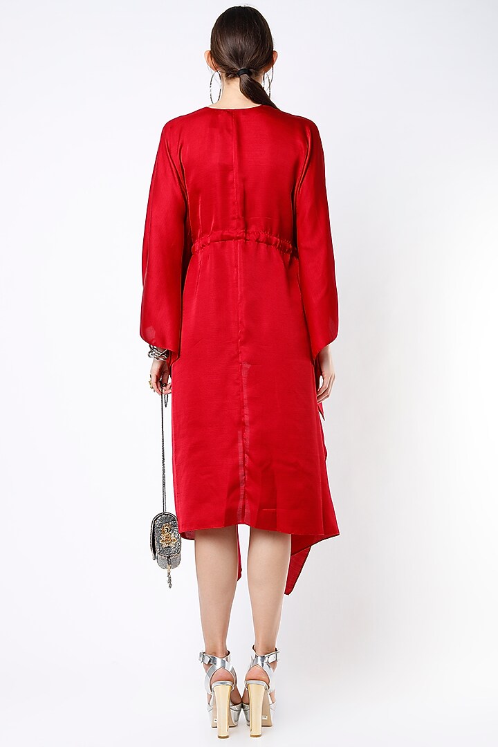 Bright Red Dupion Silk High-Low Top by Harsh Harsh at Pernia's Pop Up Shop