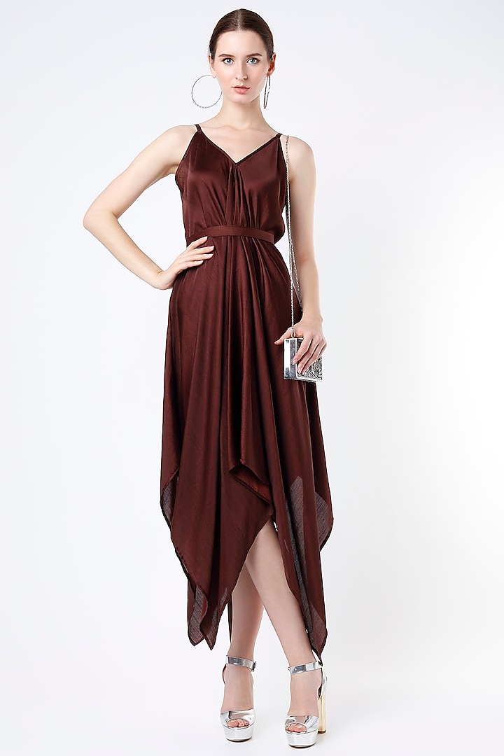 Deep Brown Dupion Silk Handkerchief Dress by Harsh Harsh