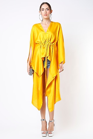 Sunny Yellow Dupion Silk High-Low Top by Harsh Harsh