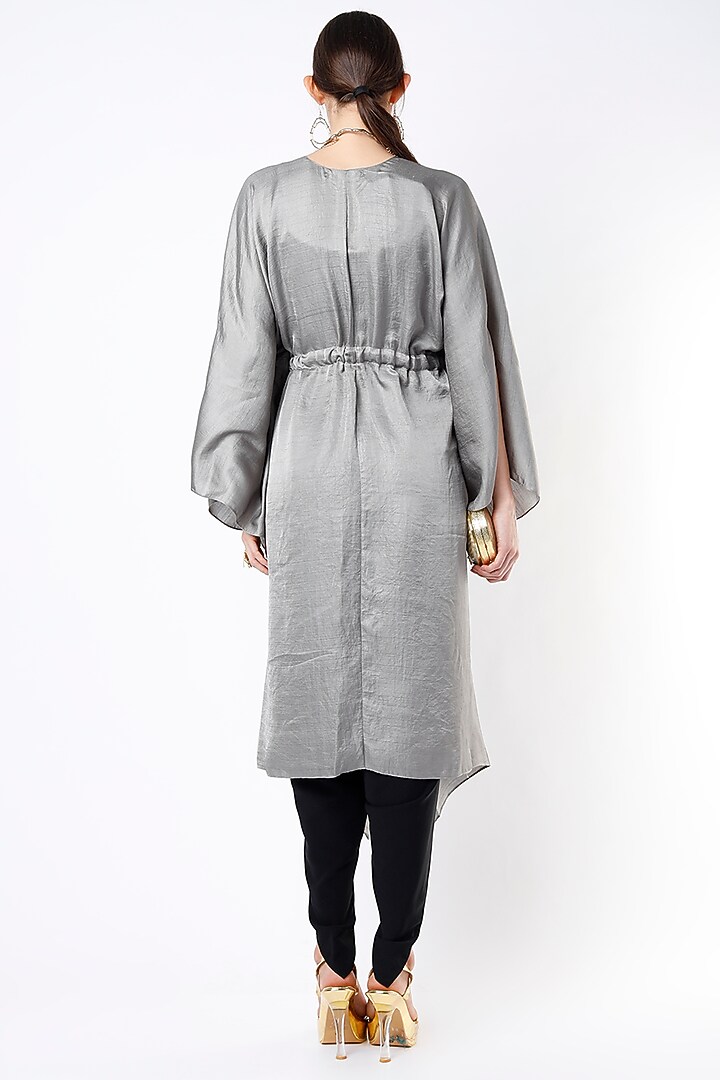 Light Grey Dupion Silk High-Low Top by Harsh Harsh at Pernia's Pop Up Shop