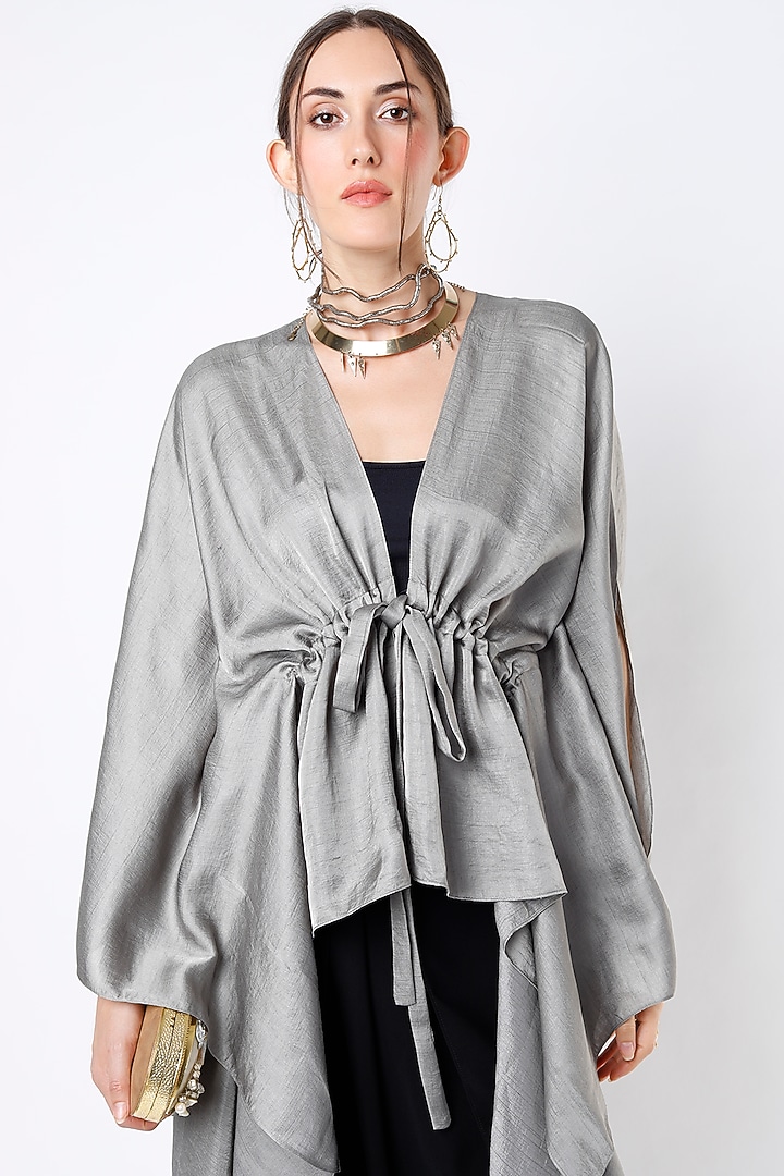 Light Grey Dupion Silk High-Low Top by Harsh Harsh at Pernia's Pop Up Shop