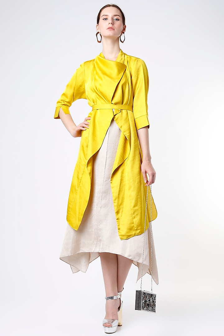 Bright Yellow Dupion Silk Jacket by Harsh Harsh