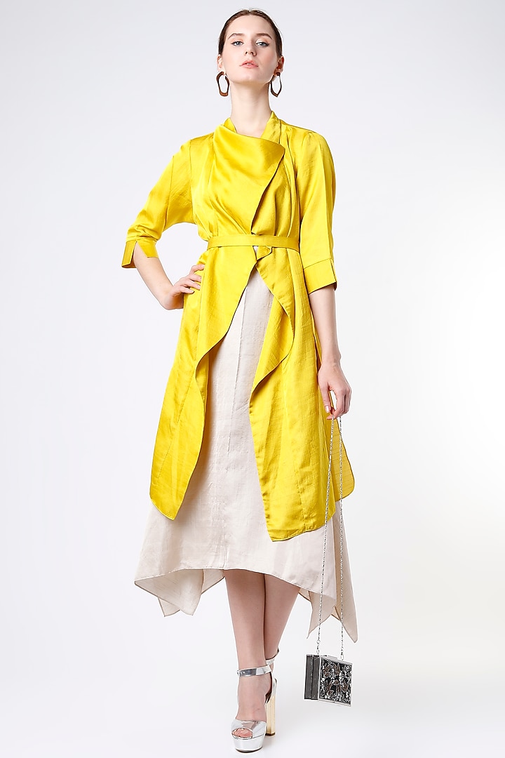 Bright Yellow Dupion Silk Jacket by Harsh Harsh at Pernia's Pop Up Shop