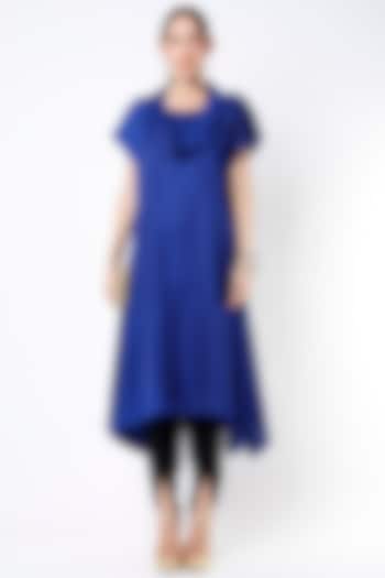 Electric Blue Dupion Silk Cowl Dress by Harsh Harsh