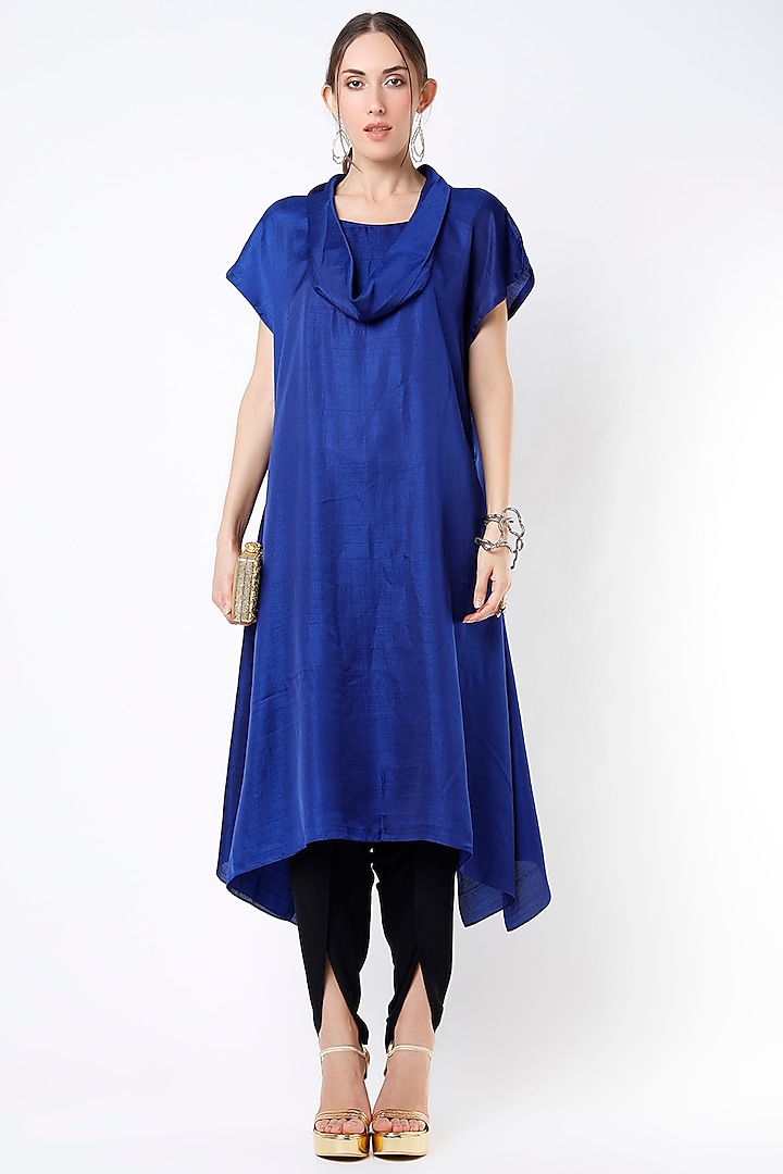 Electric Blue Dupion Silk Cowl Dress by Harsh Harsh