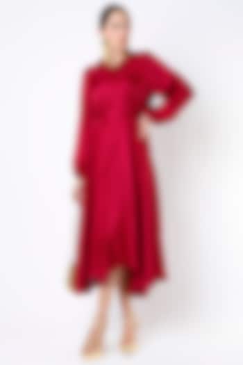 Ruby Red Dupion Silk Bridge Dress by Harsh Harsh