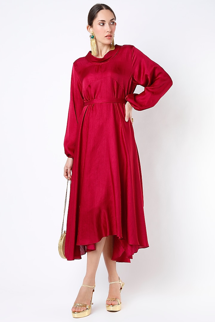 Ruby Red Dupion Silk Bridge Dress by Harsh Harsh at Pernia's Pop Up Shop