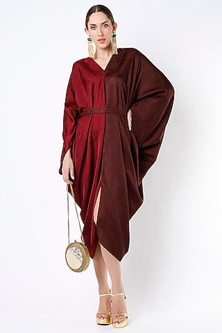 Cayenne Red & Dark Brown Robe Dress by Harsh Harsh
