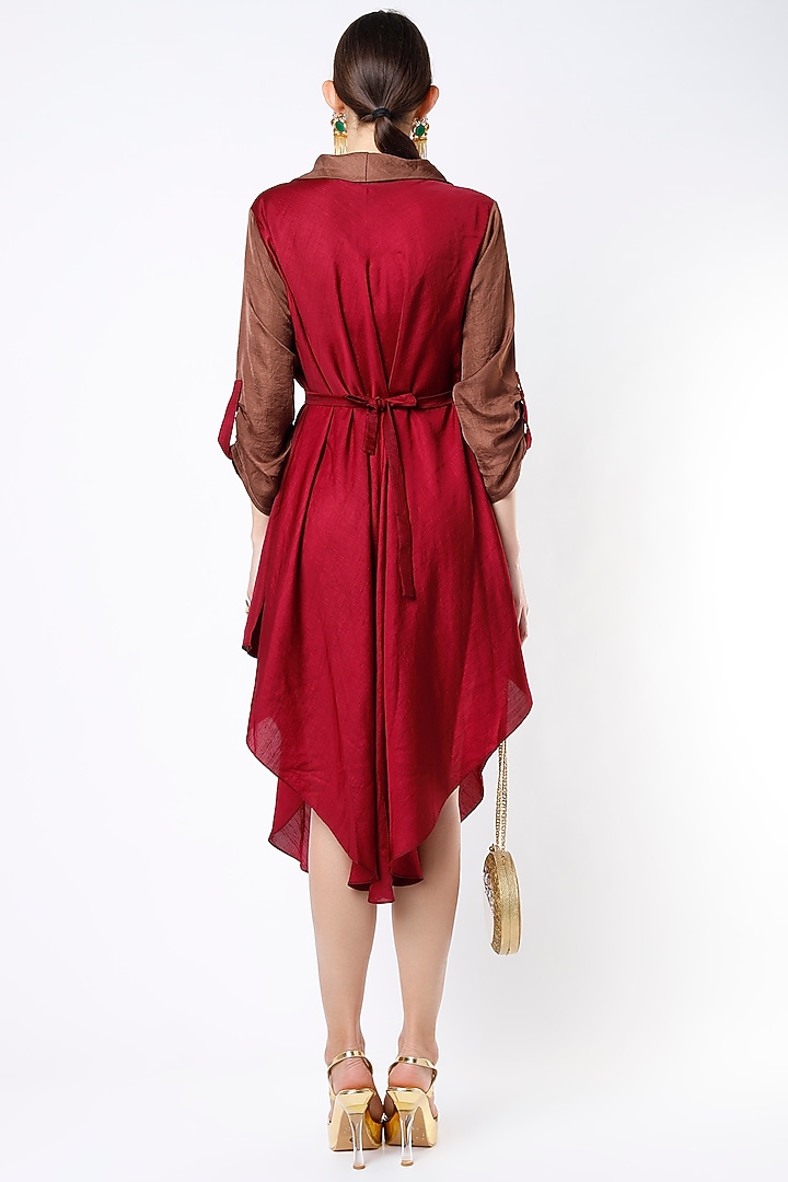 Cayenne Red & Coffee Brown Cowl Vacation Dress by Harsh Harsh at Pernia's Pop Up Shop
