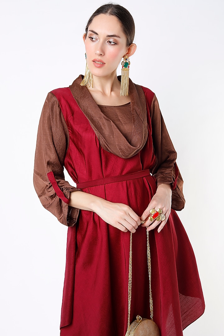 Cayenne Red & Coffee Brown Cowl Vacation Dress by Harsh Harsh at Pernia's Pop Up Shop