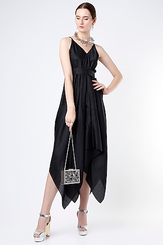 Black Dupion Silk Handkerchief Dress by Harsh Harsh