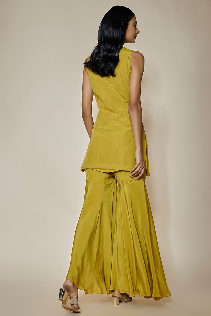 Yellow Crepe Wedding Sharara Set by HOUSE OF MAANSHREE at Pernia's Pop Up Shop