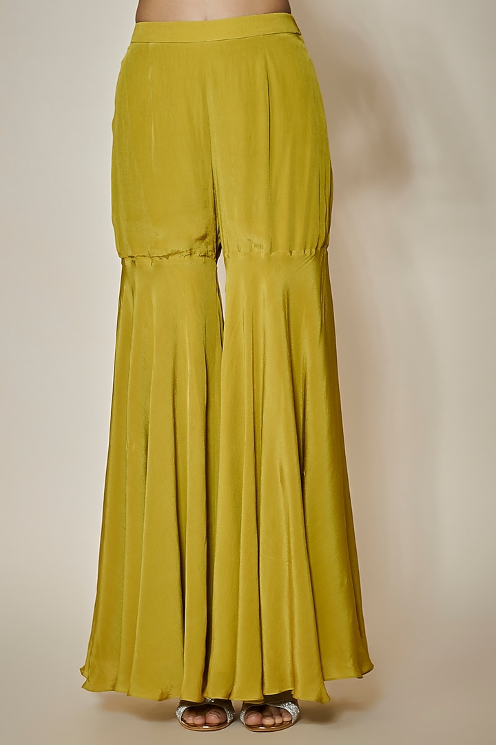 Yellow Crepe Wedding Sharara Set by HOUSE OF MAANSHREE at Pernia's Pop Up Shop