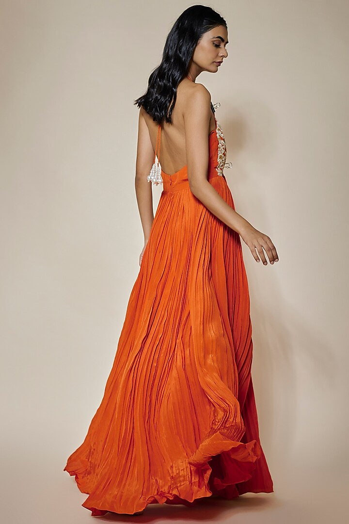 Orange Crepe Hand Embroidered Wedding Anarkali by HOUSE OF MAANSHREE at Pernia's Pop Up Shop