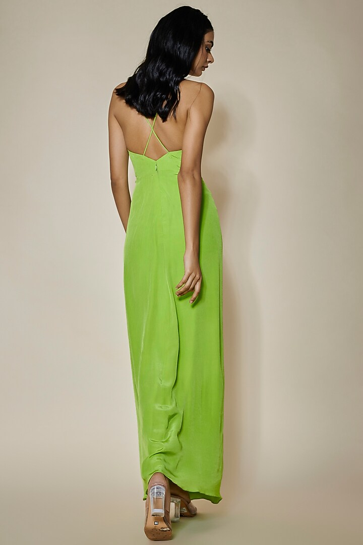 Green Crepe Draped Vacation Dress by HOUSE OF MAANSHREE at Pernia's Pop Up Shop