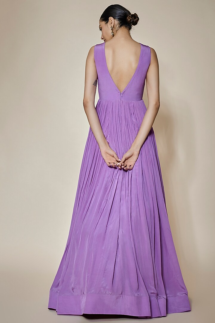 Lavender Crepe & Net Moti Embroidered Wedding Anarkali Set by HOUSE OF MAANSHREE at Pernia's Pop Up Shop