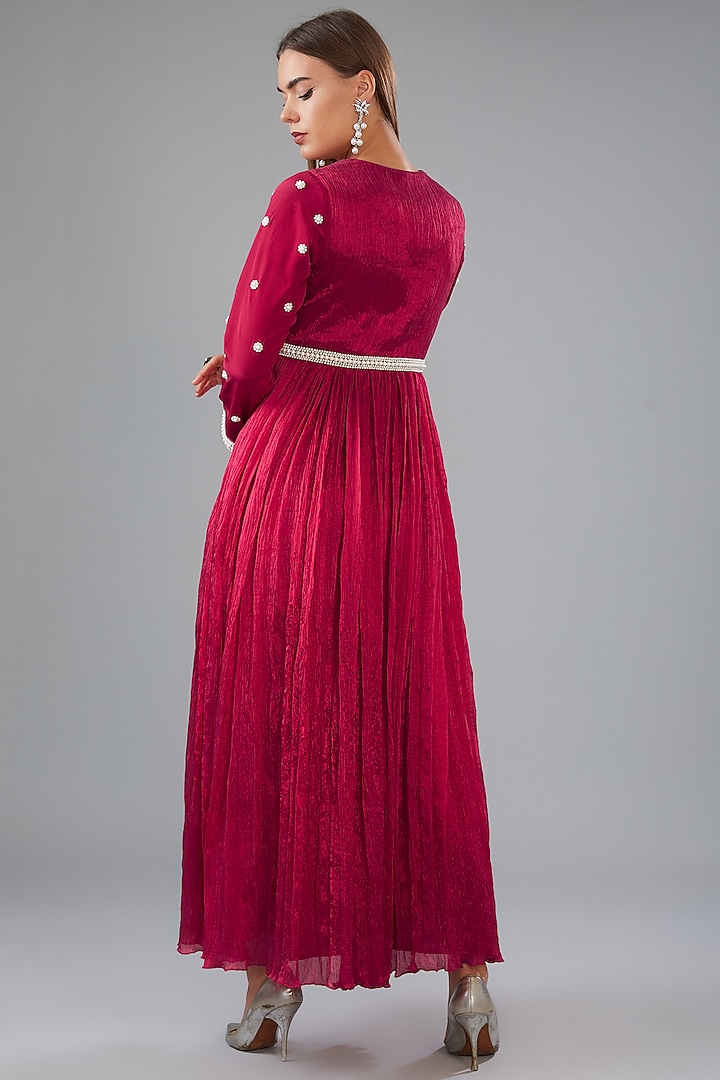 Pink Silk Pearl Embroidered Party Wear Anarkali Set by HOUSE OF MAANSHREE at Pernia's Pop Up Shop