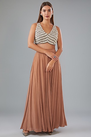 Rust Crepe Skirt Set by HOUSE OF MAANSHREE