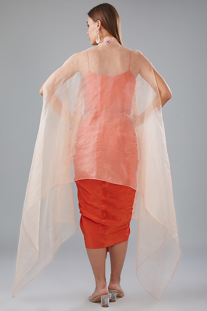 Orange Crepe Draped Jacket Vacation Dress by HOUSE OF MAANSHREE at Pernia's Pop Up Shop