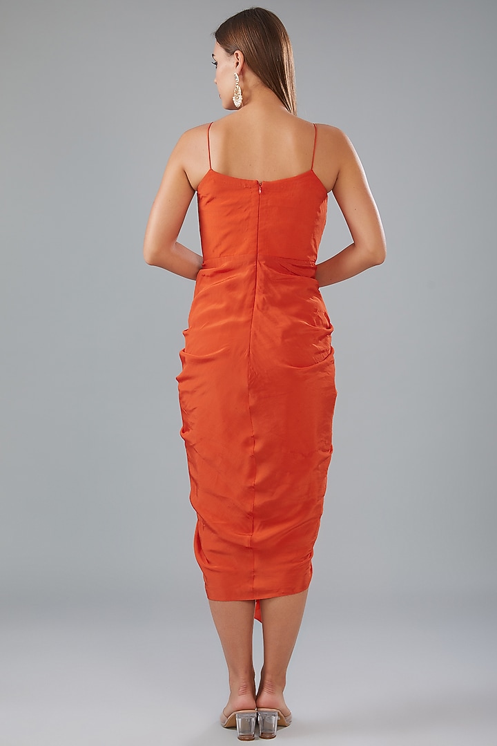 Orange Crepe Draped Jacket Vacation Dress by HOUSE OF MAANSHREE at Pernia's Pop Up Shop