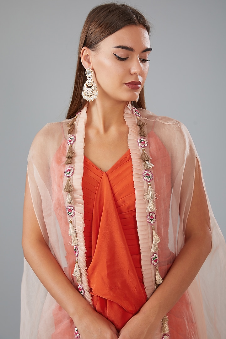 Orange Crepe Draped Jacket Vacation Dress by HOUSE OF MAANSHREE at Pernia's Pop Up Shop