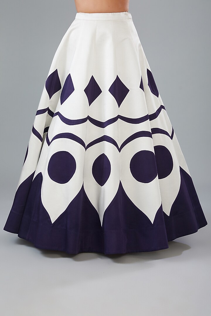 Blue & White Satin Silk Applique Hand Embroidered Wedding Lehenga Set by HOUSE OF MAANSHREE at Pernia's Pop Up Shop