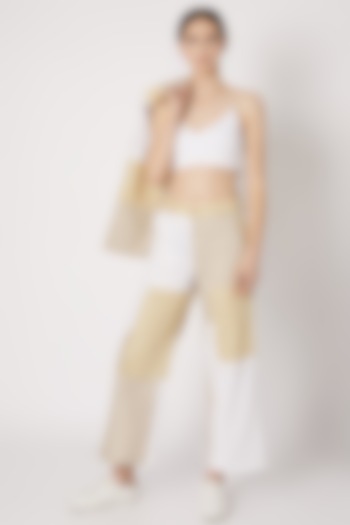 Beige Ankle Length Patchwork Pants by House of Sohn