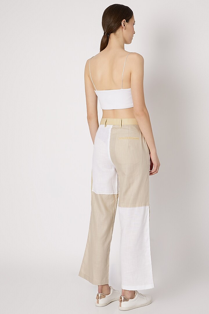 Beige Ankle Length Patchwork Pants by House of Sohn at Pernia's Pop Up Shop