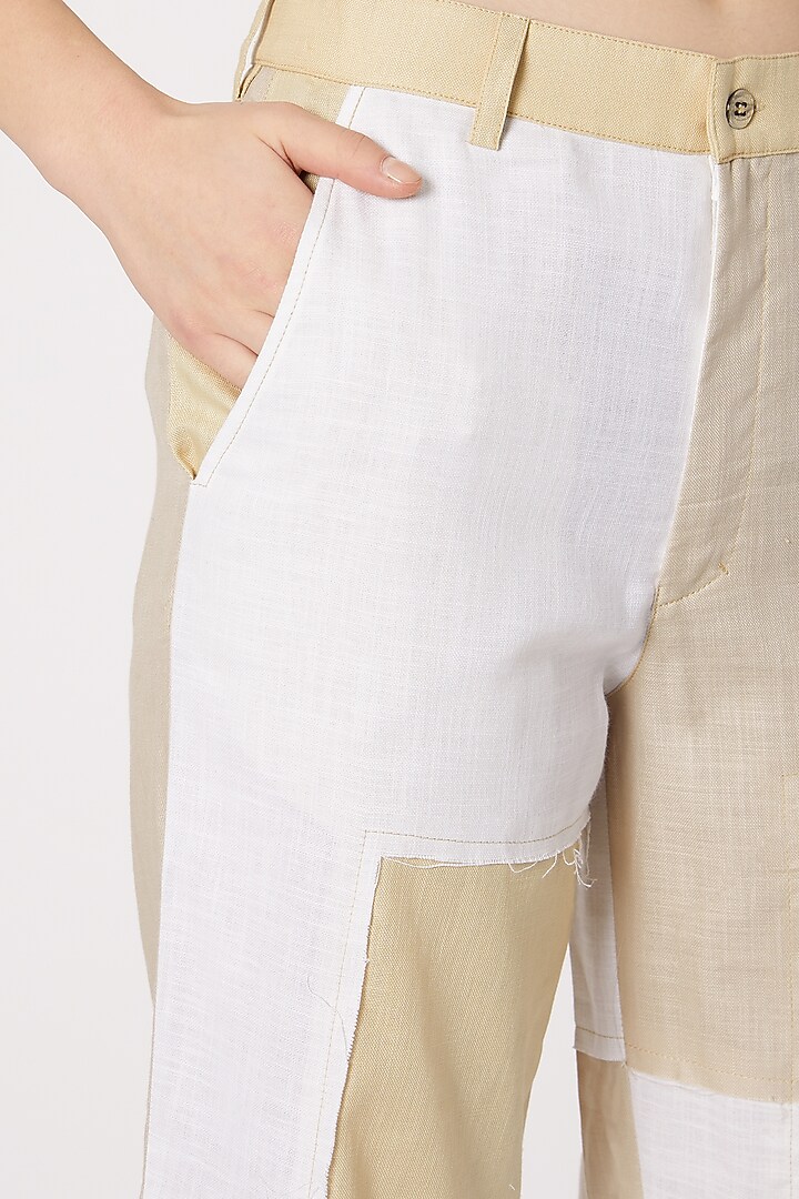 Beige Ankle Length Patchwork Pants by House of Sohn at Pernia's Pop Up Shop