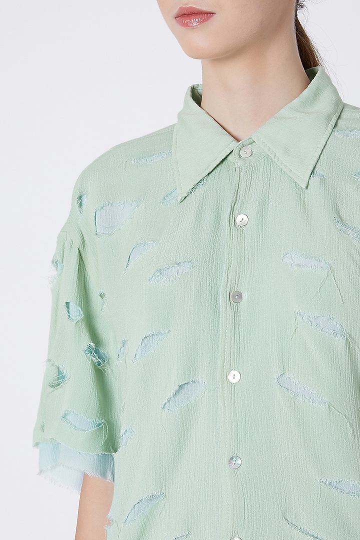 Mint Green Handwoven Shirt by House of Sohn at Pernia's Pop Up Shop