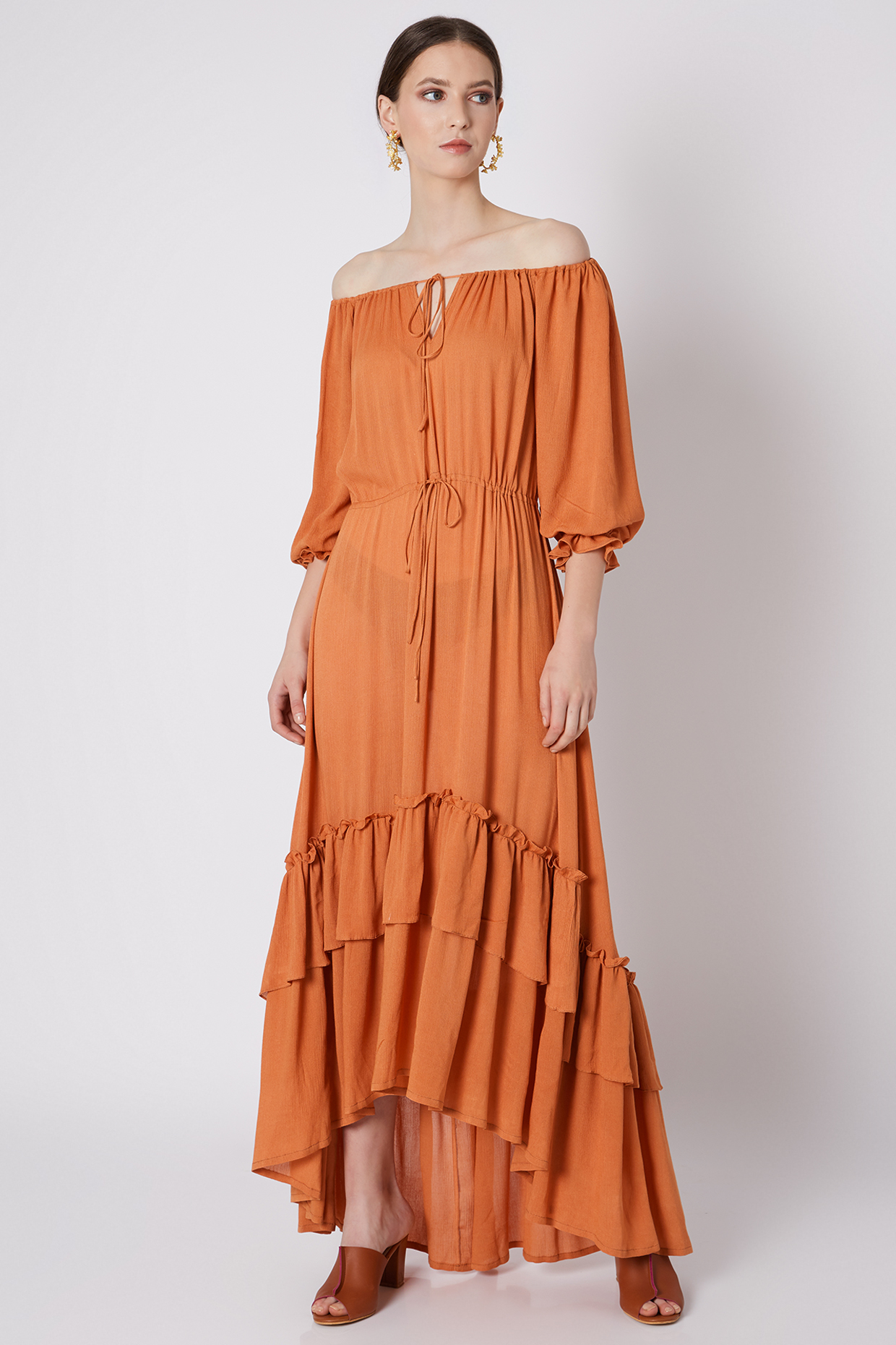 orange ruffled dress