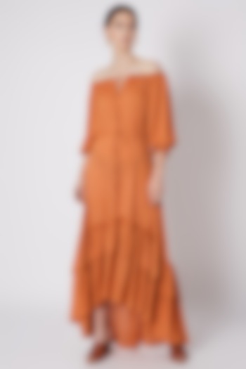 Orange Off-Shoulder Ruffled Dress by House of Sohn