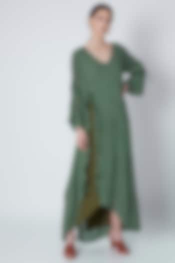 Green Handwoven Ruffled Dress by House of Sohn