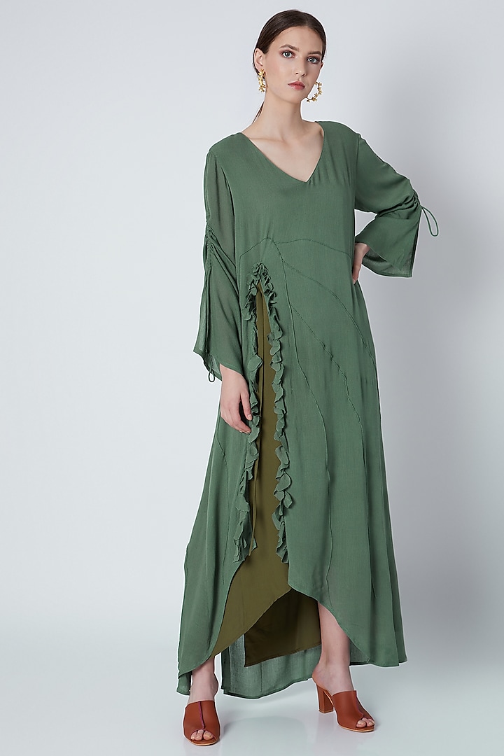 Green Handwoven Ruffled Dress Design by House of Sohn at Pernia's Pop ...