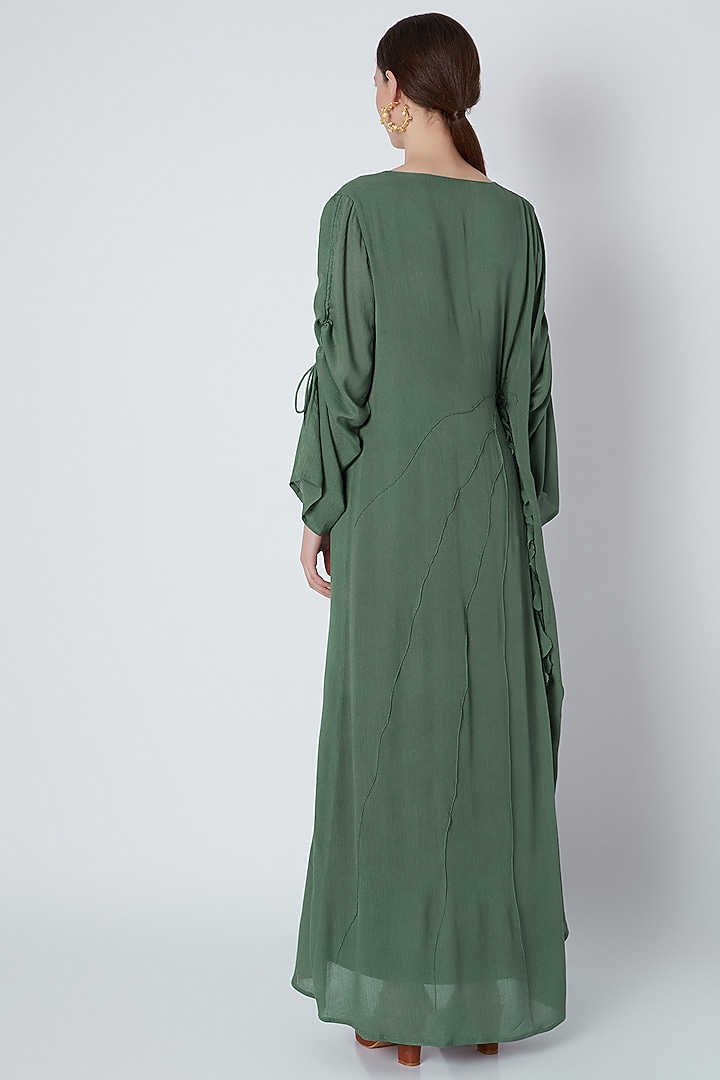 Green Handwoven Ruffled Summer Dress by House of Sohn at Pernia's Pop Up Shop