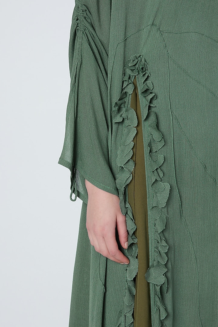 Green Handwoven Ruffled Summer Dress by House of Sohn at Pernia's Pop Up Shop
